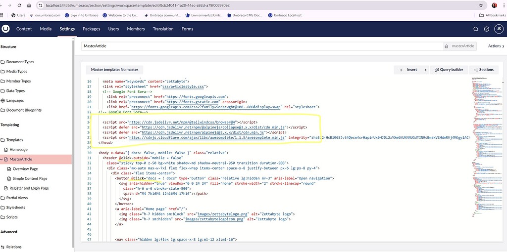 Error when using tailwind css in umbraco template - Umbraco community forum