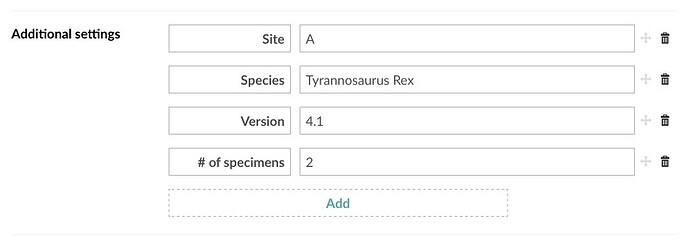 A property editor with four rows of two input fields for keys and values