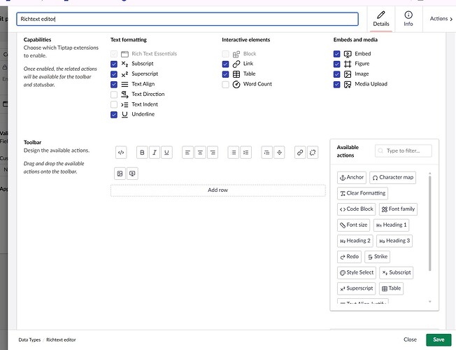 A settings window for a rich text editor allows users to customize the toolbar and formatting options. (Captioned by AI)