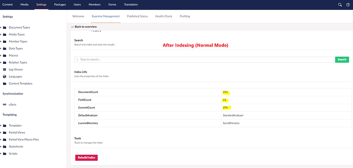 Tried indexing from the browser (normal mode)