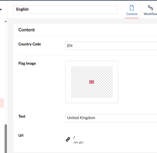 The image shows an interface displaying content for the United Kingdom, including the country code "EN," a flag image, the text "United Kingdom," and the URL "/en-gb/." (Captioned by AI)