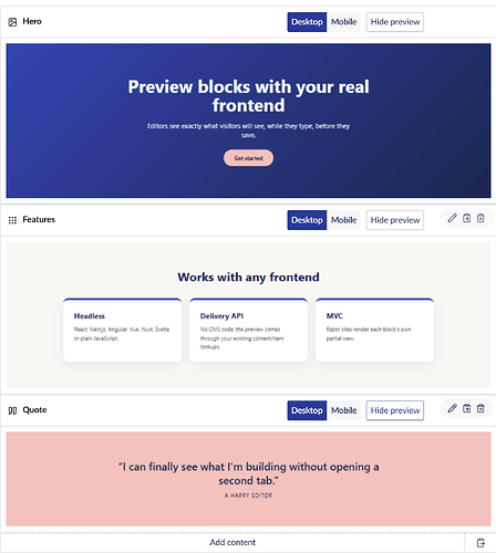 Every block previewed by the frontend
