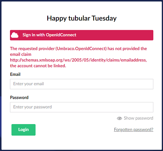Umbraco B2C email claim missing