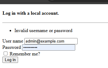 The image shows a login form with an error message indicating an invalid username or password. (Captioned by AI)