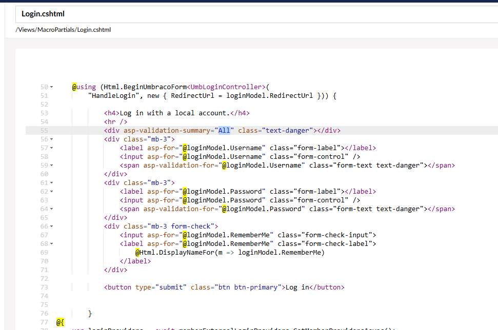 The image shows code for a login form with fields for username, password, and remember me, along with validation and a submit button. (Captioned by AI)